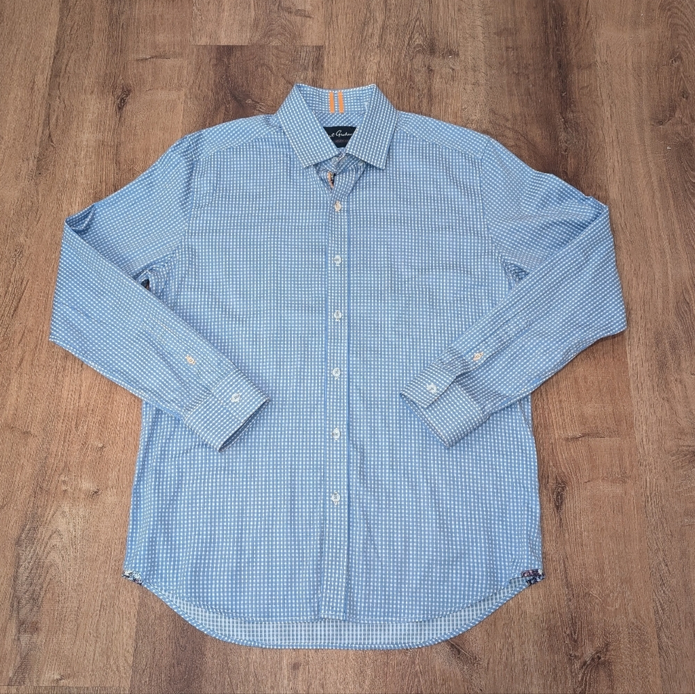 Robert Graham "Knowledge Wisdom Truth" Blue Gingham Flip Cuff Shirt Size L